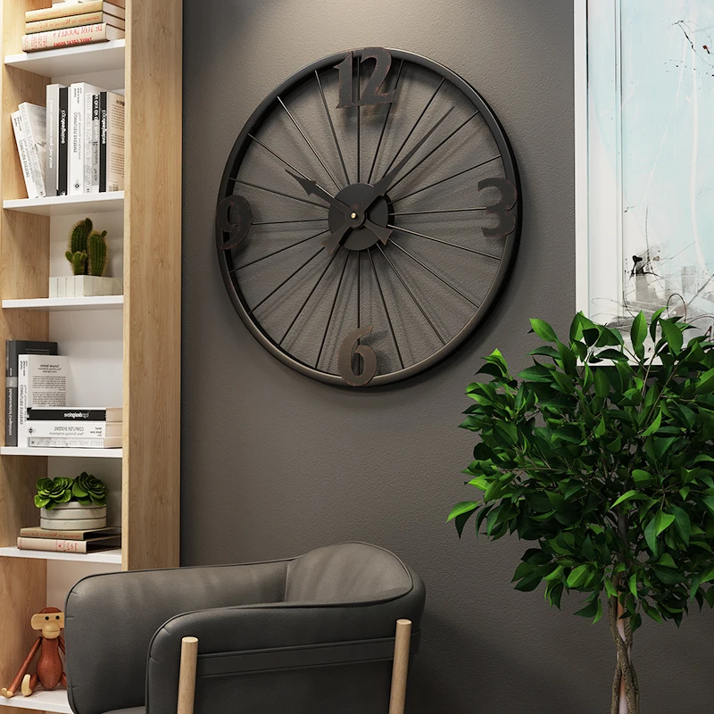 

Large Metal Wall Clock Modern Design Living Room Decoration Hanging Watch Industrial Style Iron Art Wall Clocks Home Decor 60cm