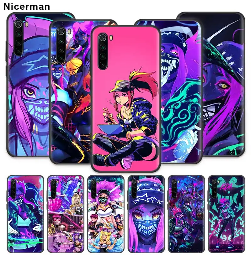 

lol kda kaisa Ahri akali Case for Xiaomi Redmi Note 7 8 8T 7S 6 K30 5G K20 Pro 8 7 6 A Black Silicone Coque Phone Cover