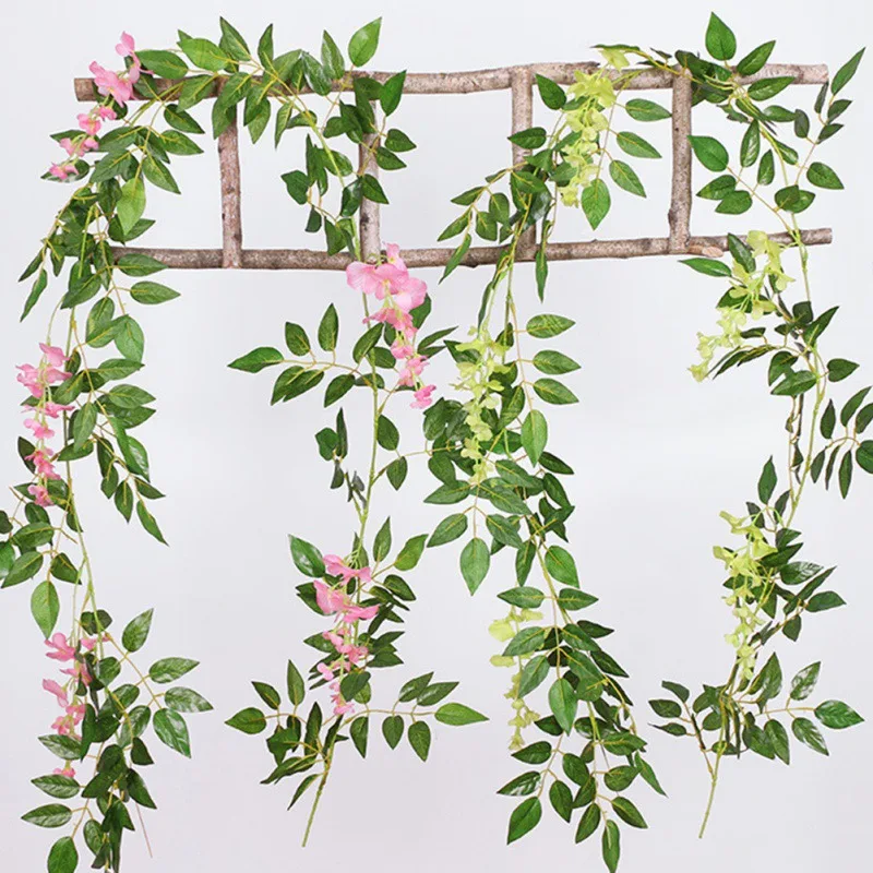2M Wisteria Artificial Flowers Vine Wall Ivy Faux Trailing Rattan Foliage Plants