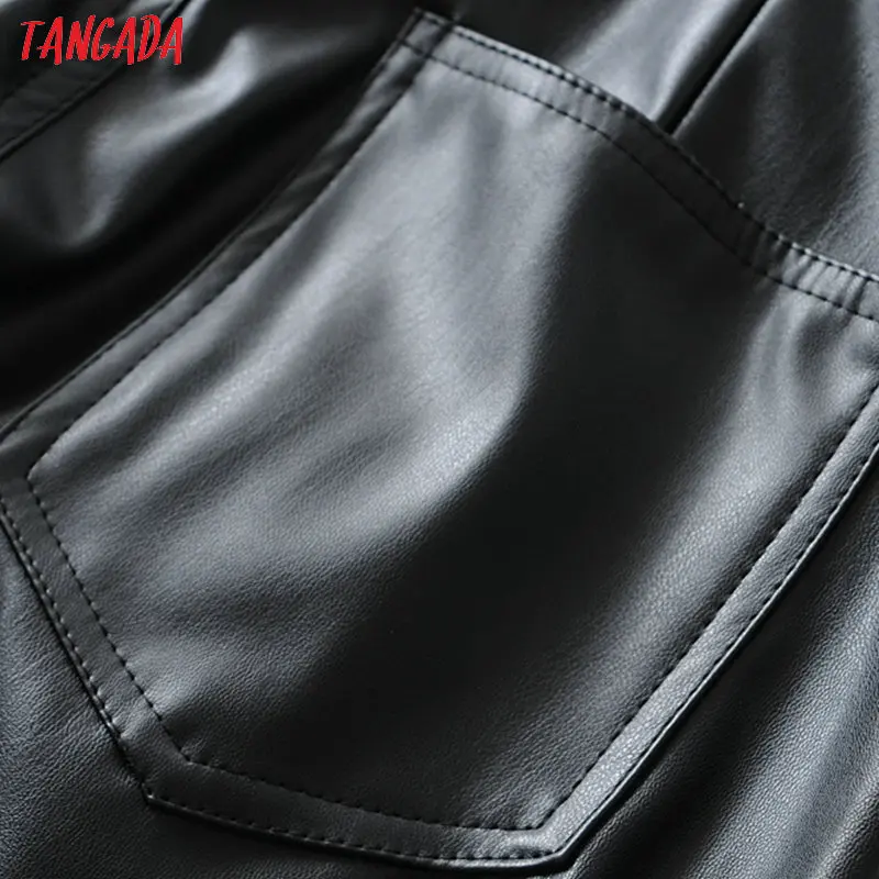 Tangada, женские черные штаны из искусственной кожи, зимние штаны с эластичной талией и карманами, винтажные повседневные женские брюки из искусственной кожи 6A125