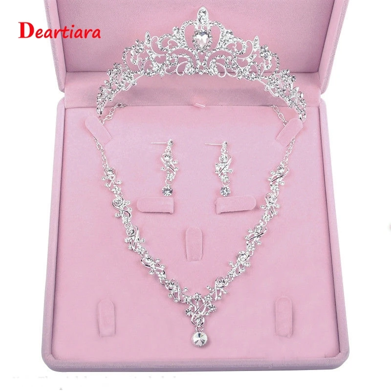 

Crystal Princess Tiara Necklace Earrings Wedding Jewlry Set