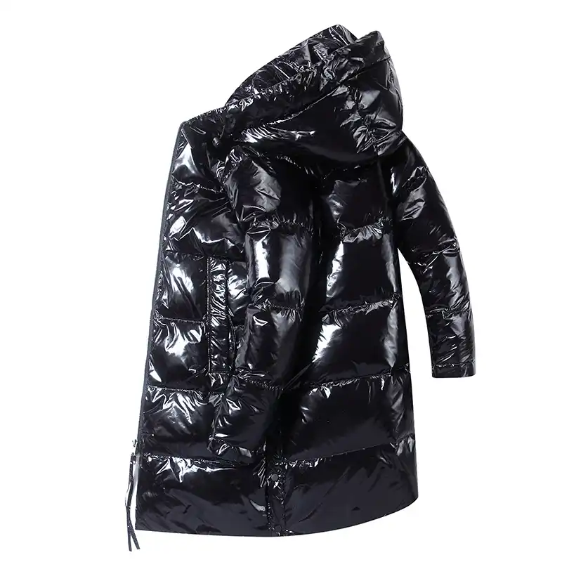 メンズ白ダックダウンフード付きコートロング光沢のあるフグオーバーコート生き抜く黒スライバー厚く冬の新 パーカー Aliexpress