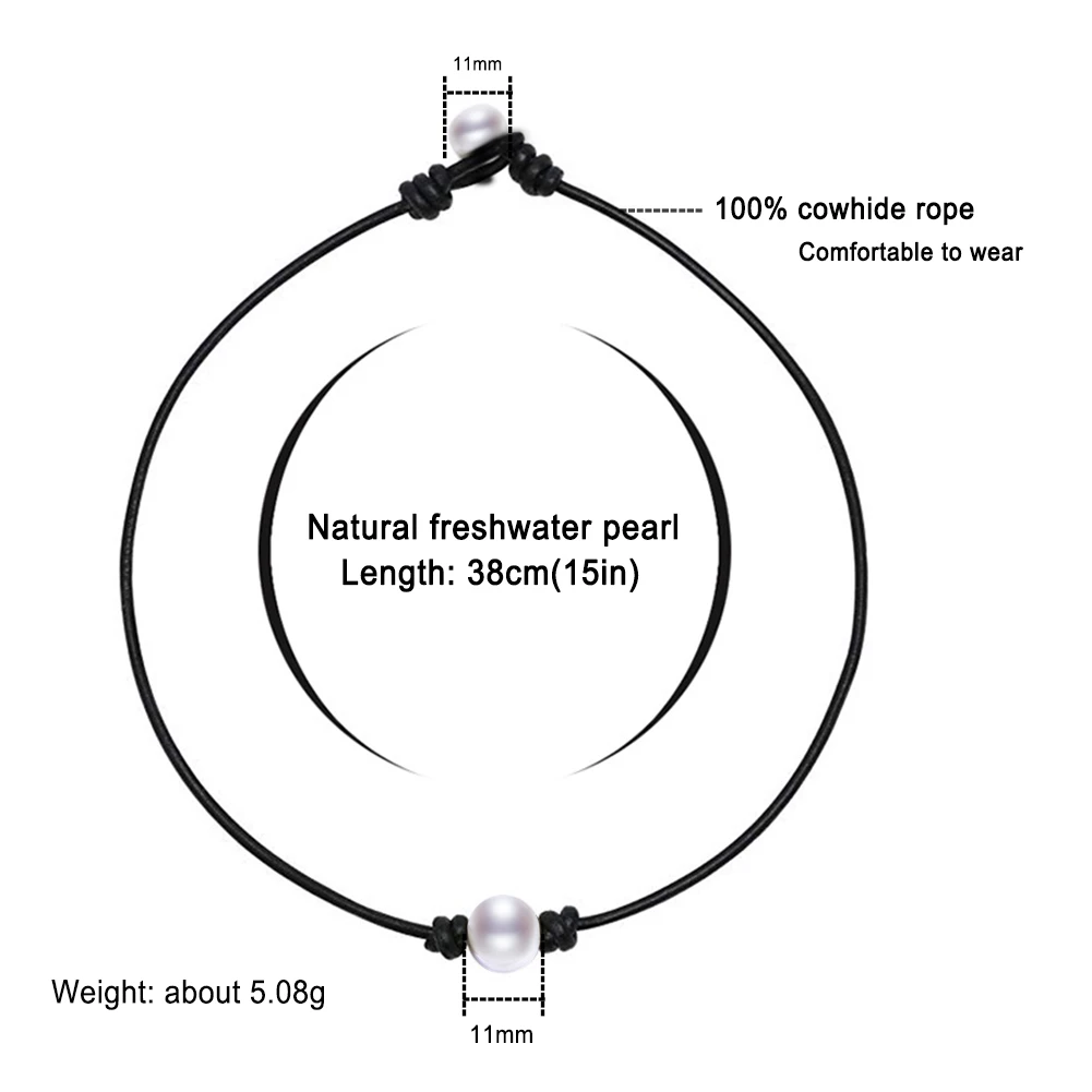 Одиночное белое натуральное пресноводное жемчужное колье для женщин натуральные кожаные украшения ручной работы