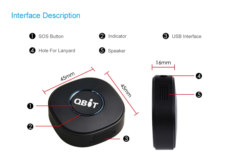 Mini Portable Qbit GPS Tracker with Anti-theft GPS Tracking& SMS Locator for Kids Elderly Pets PC& Mobile APP Remote Control