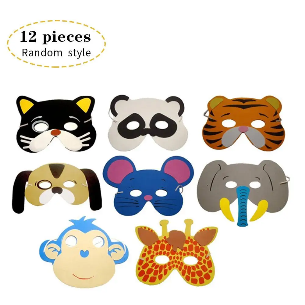 

12PCS Cartoon Animal Shaped Mask For Child EVA Half Face Animal Mask Assorted Designs Novelty Foam Mask Kid Halloween Toys