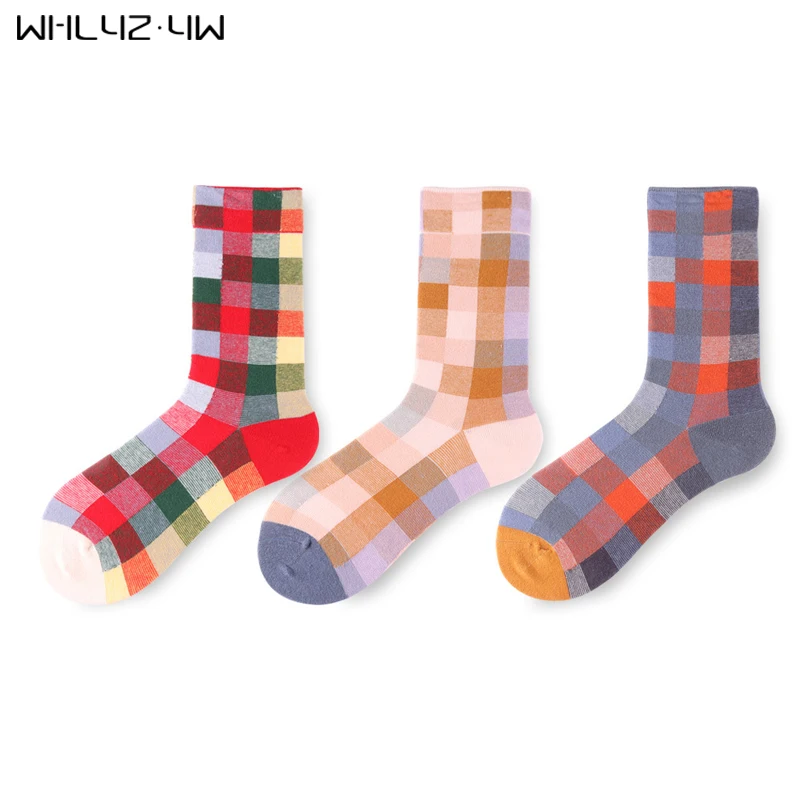 WHLYZ YW 5 pairs/lot Women short socks New Fashion Designe Square colorful Combed Cotton Happy Wedding funny socks hip hop