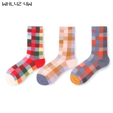 WHLYZ YW 5 pairs/lot Women short socks New Fashion Designe Square colorful Combed Cotton Happy Wedding funny socks hip hop