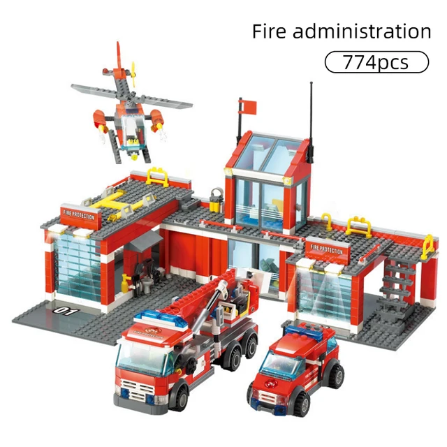 City Fire Station Model Building Blocks Car Helicopter Construction Firefighter Man Truck Enlighten Bricks Toys For Children Kid 1