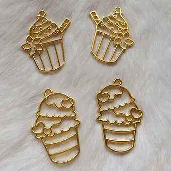 

10Pcs Handmade Golden Ice Cream Resin Frame Pendant Open Bezel Setting Resin Casting Art Jewelry Making
