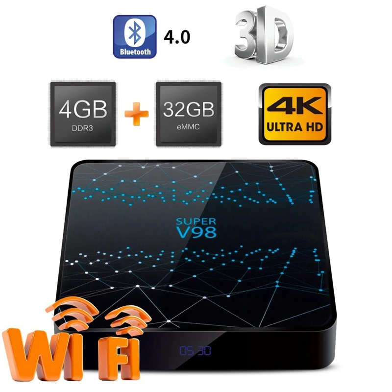 for Smart TV Box V98 RK3318 Ram 4GB Rom 32GB Android 9.0 Internet Media Player 2.4G WIFI Bluetooth Support 1080P 4K Media Player