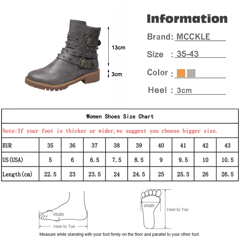 MCCKLE/Осенняя женская обувь Женские ботильоны из искусственной кожи с пряжкой; женские Босоножки на каблуке с застежкой-молнией, на низком каблуке; Женские однотонные модные римские сапоги