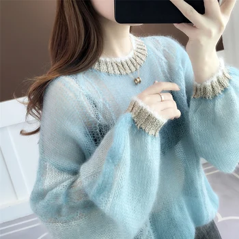 

Thin hollow Pullover knitted sunscreen shirt spring and summer 2020 new Korean loose student sweater fashion for women