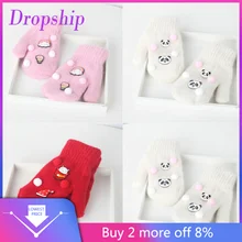 Детские теплые вязаные перчатки для мальчиков и девочек, зимние перчатки с принтом, детская шапка, плюшевая шапка, наушники, детская шапка# E20