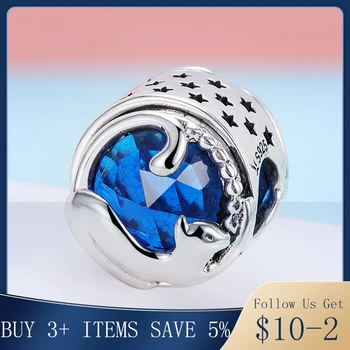 

Pandach 925 Sterling Silver Kitten Cat Blue CZ Charm Beads fit Original Design Bracelet & Bangles DIY Jewelry Making C708