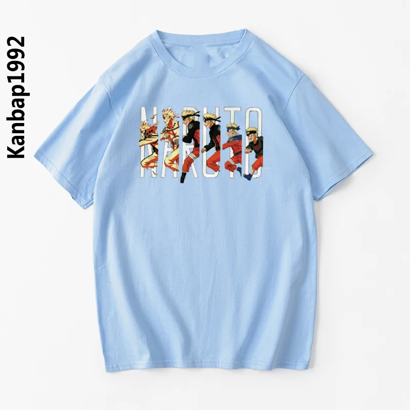 Harajuku, японская футболка с Наруто для мужчин и женщин, футболка аниме Uzumaki, футболка с принтом, крутая футболка для мальчиков и девочек, летние футболки - Цвет: Небесно-голубой