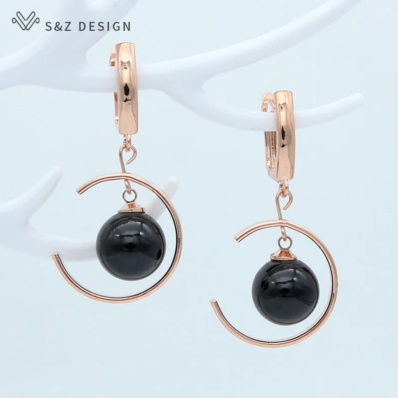S&Z DESIGN New Fashion Imitation Pearl 585 Rose Gold Color Dangle Earrings For Women Wedding Fine Jewelry Gift Eardrop