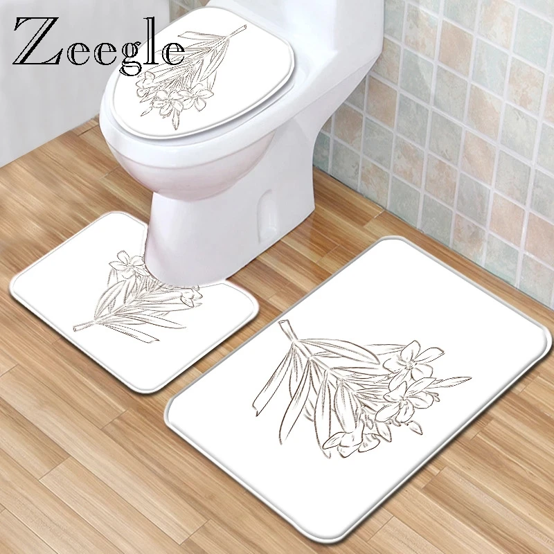Zeegle  Bathroom Carpet 3pcs Bathroom Mat Set Toilet Seat Cover Set Toilet Decoration Rug Non-slip Water Absorption Bathroom Mat