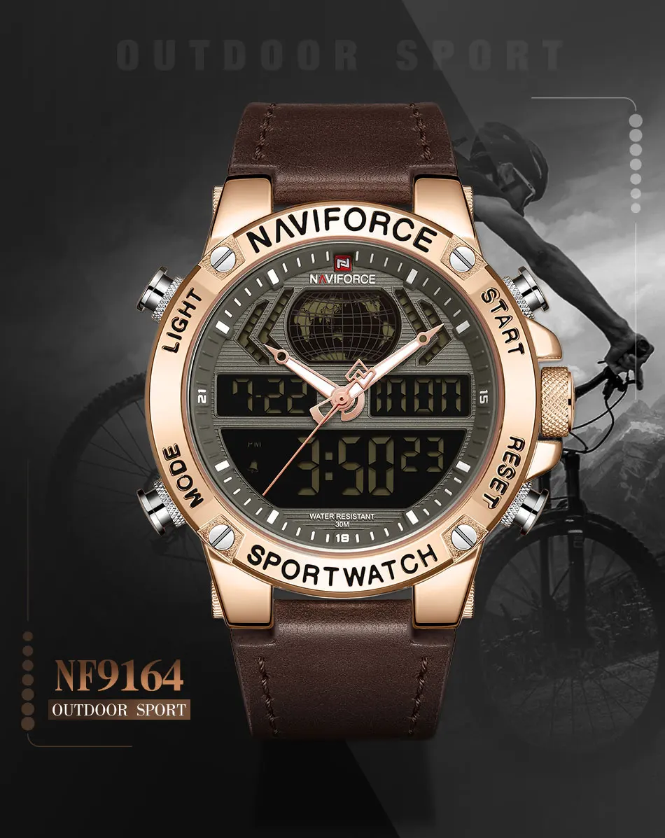 Мужские часы Топ люксовый бренд мужские кожаные спортивные часы NAVIFORCE Мужские кварцевые светодиодный цифровые часы водонепроницаемые военные наручные часы