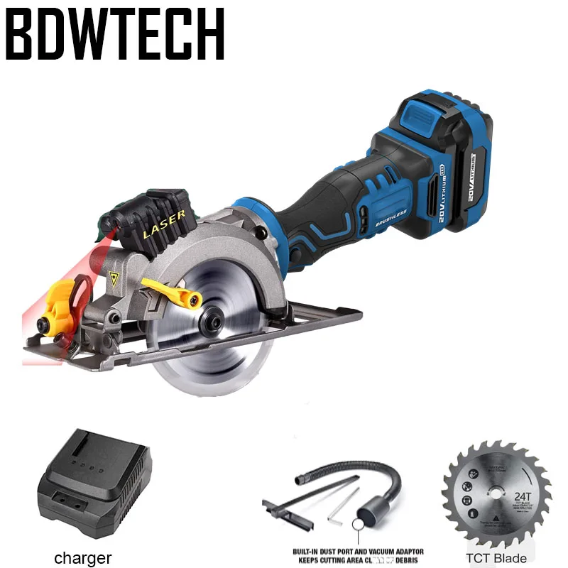 

BDWTECH BT526 Mini portable 20V Electric cordless circular saw with lase function and Wood saw blade
