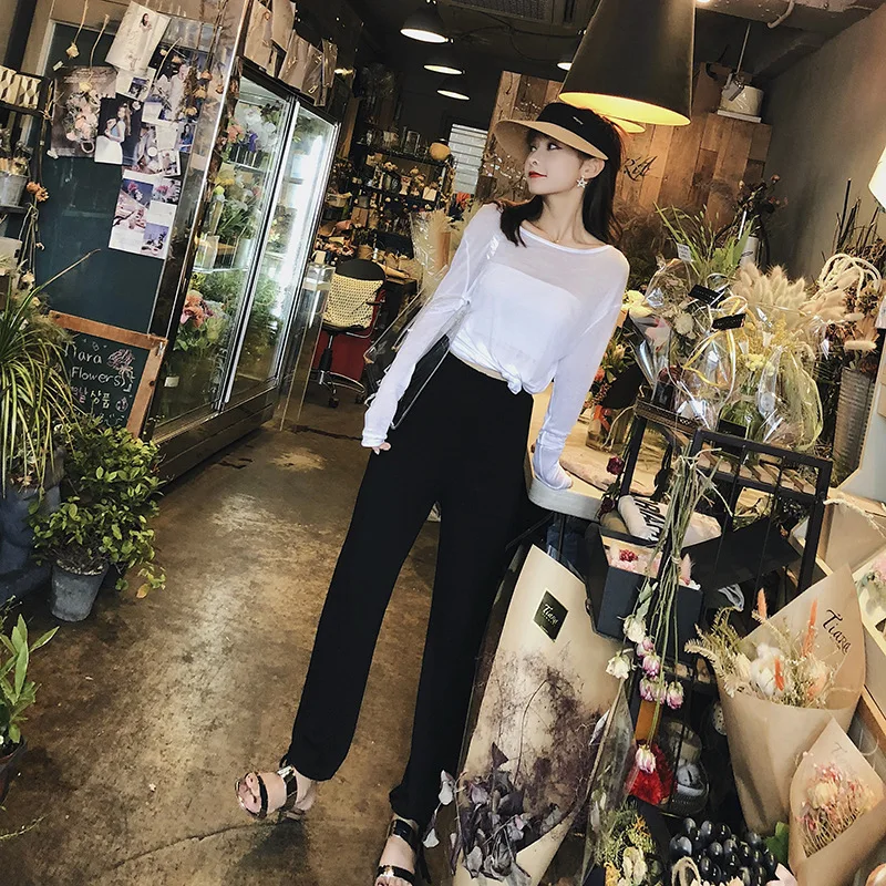 

[Dowisi] 2018 Early Autumn New Style Solid Color College Style Casual Pants High-waisted Straight-leg Pants Two-Piece Set F5148