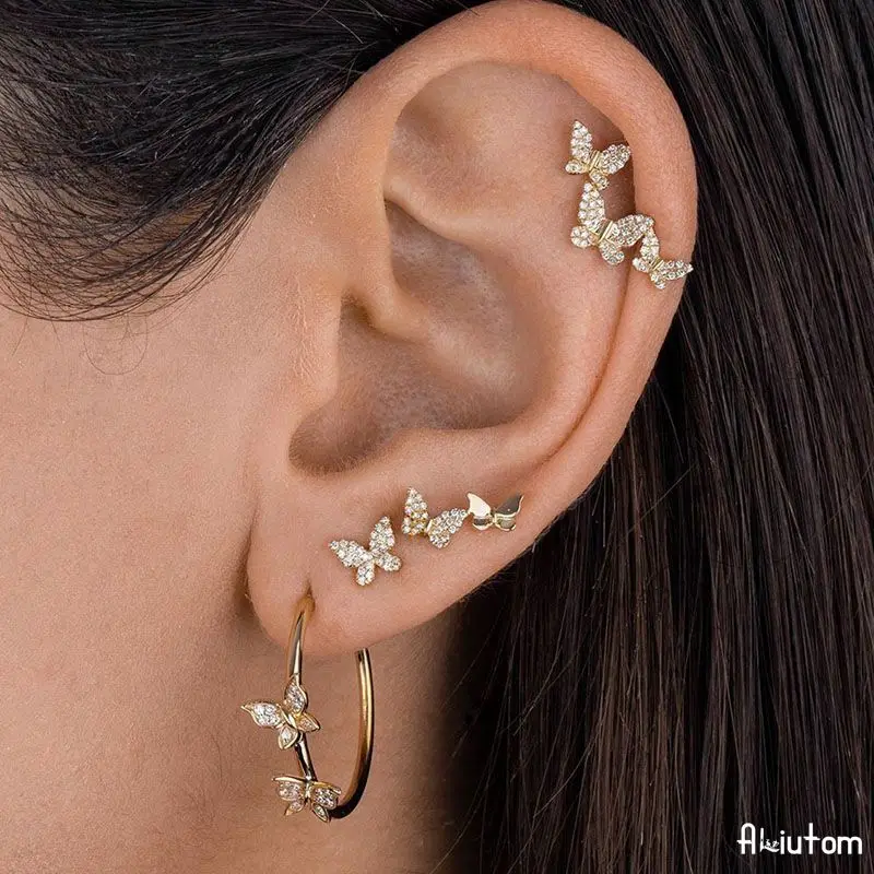 ALIUTOM – ensemble de boucles d'oreilles papillon en cristal, petits clous de Piercing, style Boho, tendance 2020