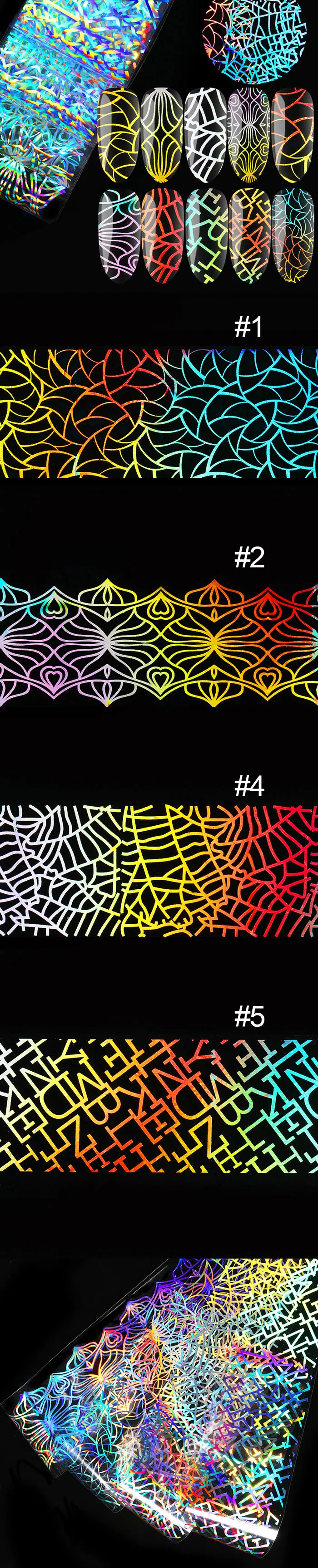 1 Box Holographic Nail Foils 50*4cm Sparkling Effect Nail Transfer Decals Stickers Manicure Nail Art Decorations DIY Design