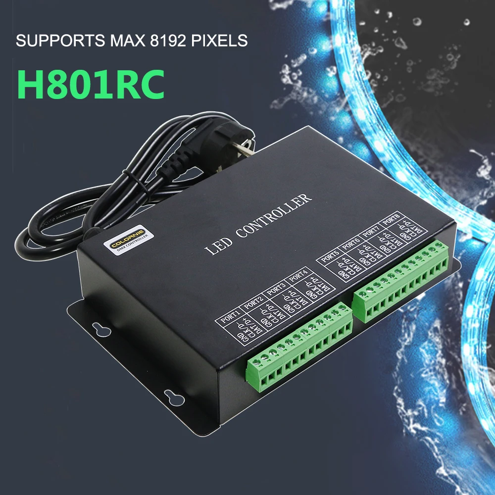 

H801rc LED Pixel Controller Support 8192 Pixels Work With Computer Network or Marster Controller H803TV or H803TC 8 Ports Slave
