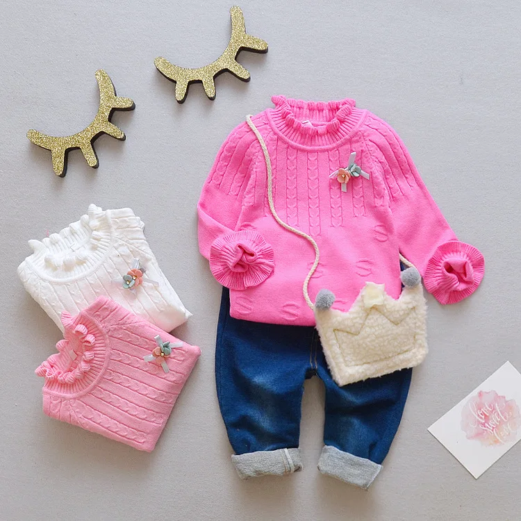 

New Style Children Solid Color Sweater Autumn And Winter Korean-style Girls Knitted Pullover Small CHILDREN'S Base Shirt 1-4-Yea