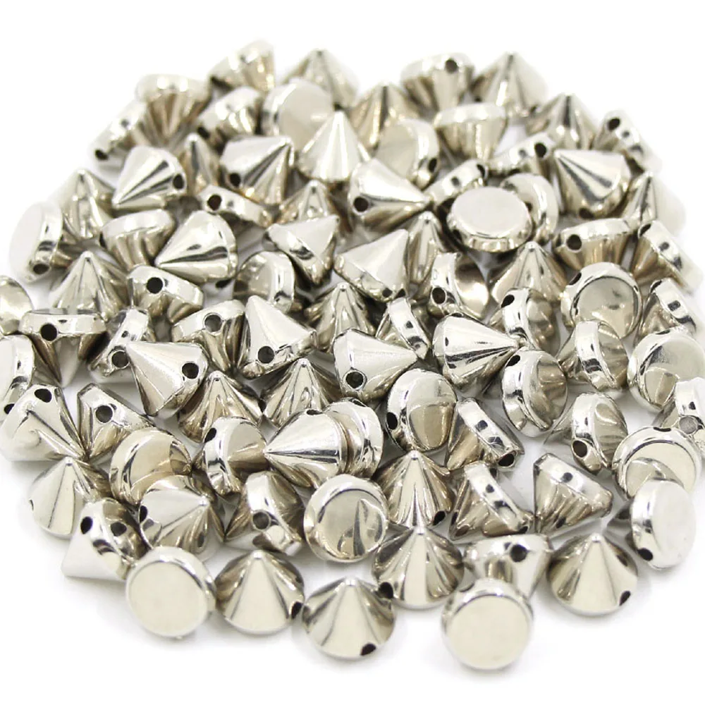 100Pcs 6/8/10/12mm Cone Plastic Spikes And Studs 2-Holes Sew CCB Leather Rivets Silver Gold Black Punk DIY Crafts For Bags Metal rivets,belt strap rivets,copper rivets,leather rivets