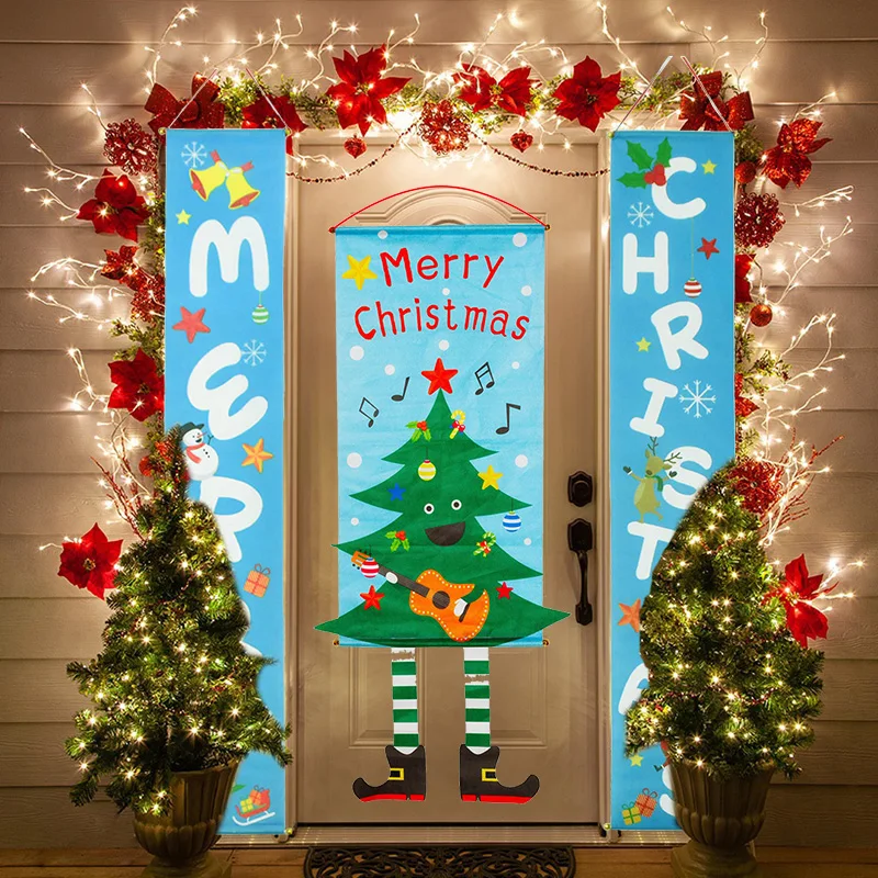 

Merry Christmas Santa Claus Hanging Cloth Welcome Christmas Porch Sign Decorative Door Banner 2021 Xmas Party Ornaments Navidad