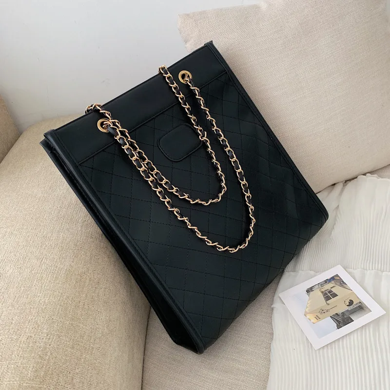 

Women Shopper Bags For Ladies Handbag Female Shoulder Hand Bag PU Leather Large Capacity Plaid Pattern Chain Totes Shopping Bag