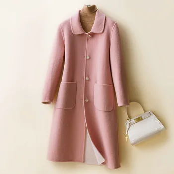 

Sparsil Women 100% Pure Woolen Coat The Doll Collar Slim Long Sleeve High-quality Double-faced Wool Outwear Jacket For Women