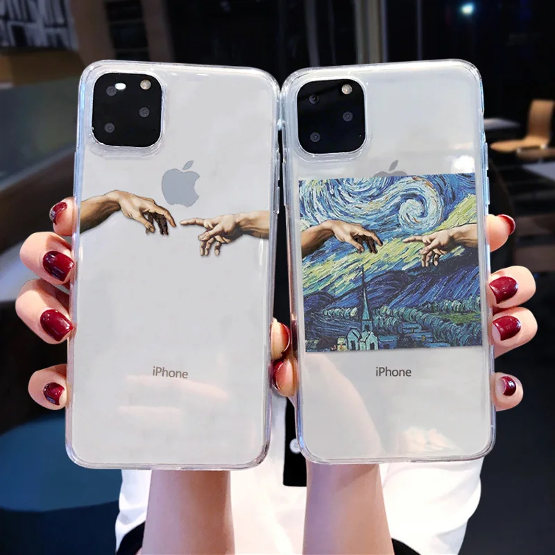 

Mona Lisa Art David lines Painted Pattern Case For iPhone 11 Pro XS MAX X XR 7 8 Plus Fashion Transparent Soft TPU Cover Coque