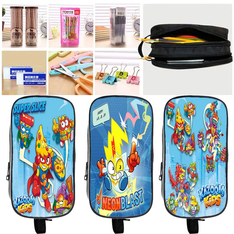 Superzings Kazoom Kids Pencil Bag Astuccio A Doppio Strato Cartoon Super Zings Series 8 Pen Bag Cancelleria Pen Case Makeup Box