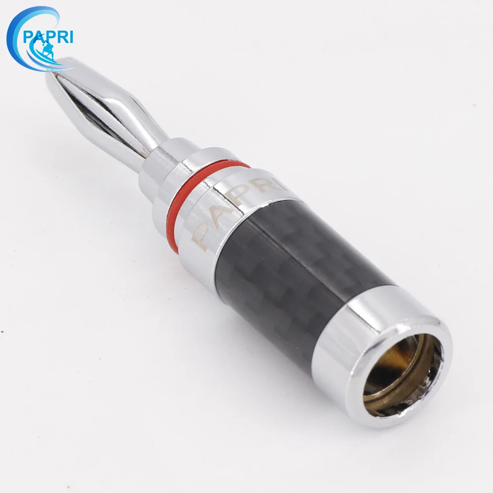 PAPRI 8/12PCS Carbon fiber Speaker Banana Plug Connector Pure Brass Rhodium Plated Speaker Adapter Audio Video Banana Connectors