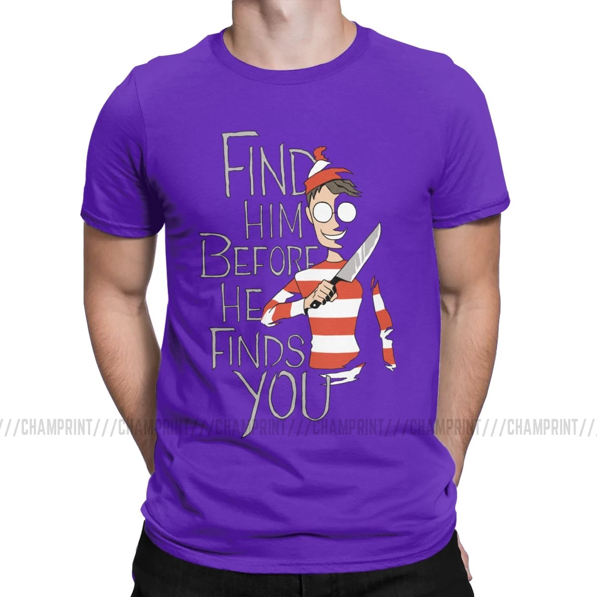 Мужская футболка Hiding In The Dark Waldo, хлопковые футболки с коротким рукавом Wheres Wally, пародия, 90 s, комикс, полоски, хотели футболки размера плюс - Цвет: Фиолетовый