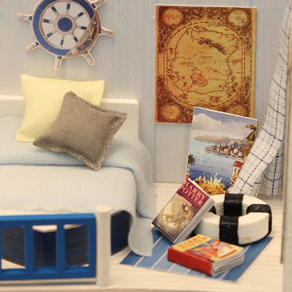 1:24 DIY Miniature Wooden Dolls House Furniture LED Light Kit, 3D House Puzzle Dollhouse Model Kits – The Sound of the Sea