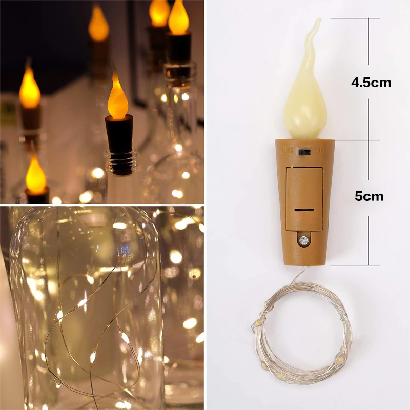 10 LEDs Starry Copper Christmas Decoration Wine Bottle Light String Light LED Wine stopper Candle Cork Light Warm White