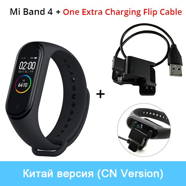 Xiaomi mi-браслет 4 смарт-браслет 3 AMOLED цветной экран mi Band 4 пульсометр фитнес Bluetooth Спорт 50 атм водонепроницаемый смарт-браслет - Цвет: CN ChargingFlipCable