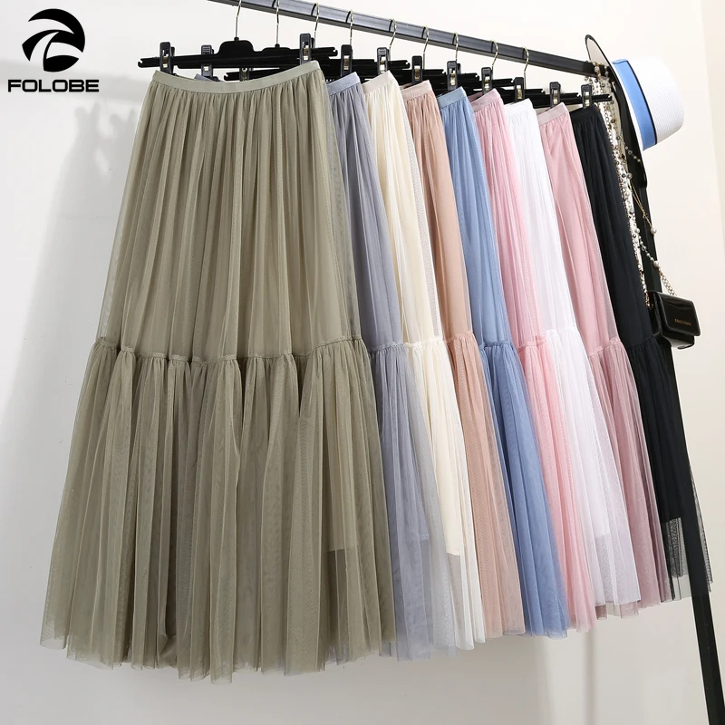 

8 Colors 85 cm Runway Luxury Soft Tulle Skirt Hand-made Maxi Long Pleated Skirts Womens Vintage Petticoat Voile Jupes Falda