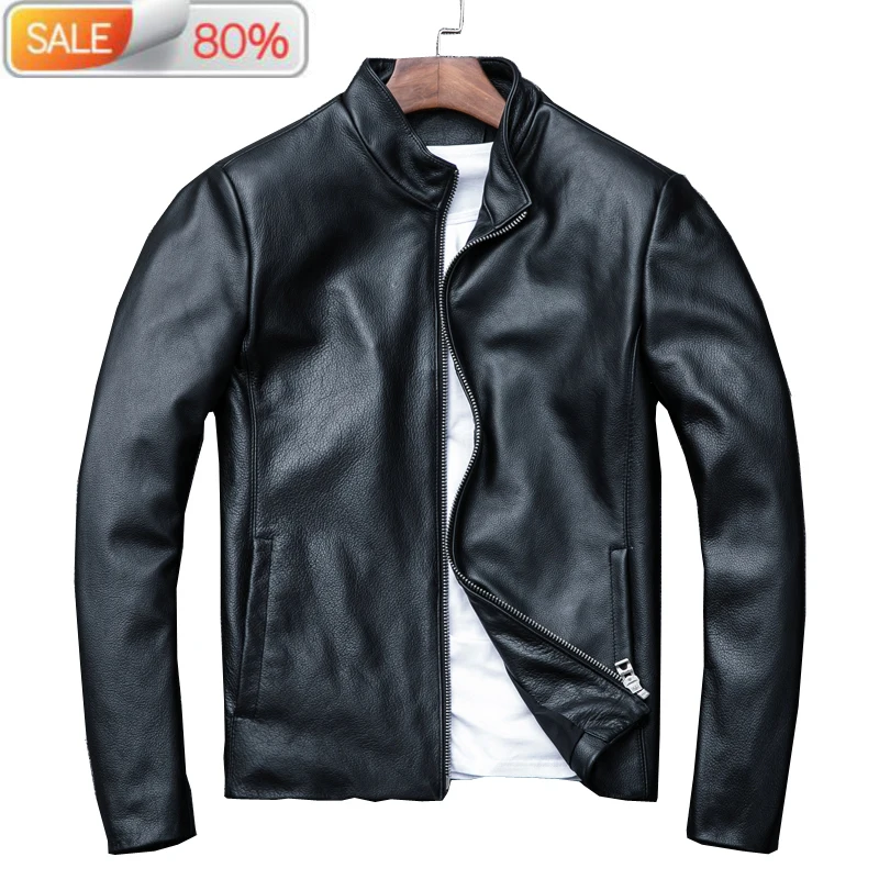 

2020 New Genuine Men Spring Autumn Real Cow Leather Coat Men's Jackets Casual Bomber Jacket B21910
