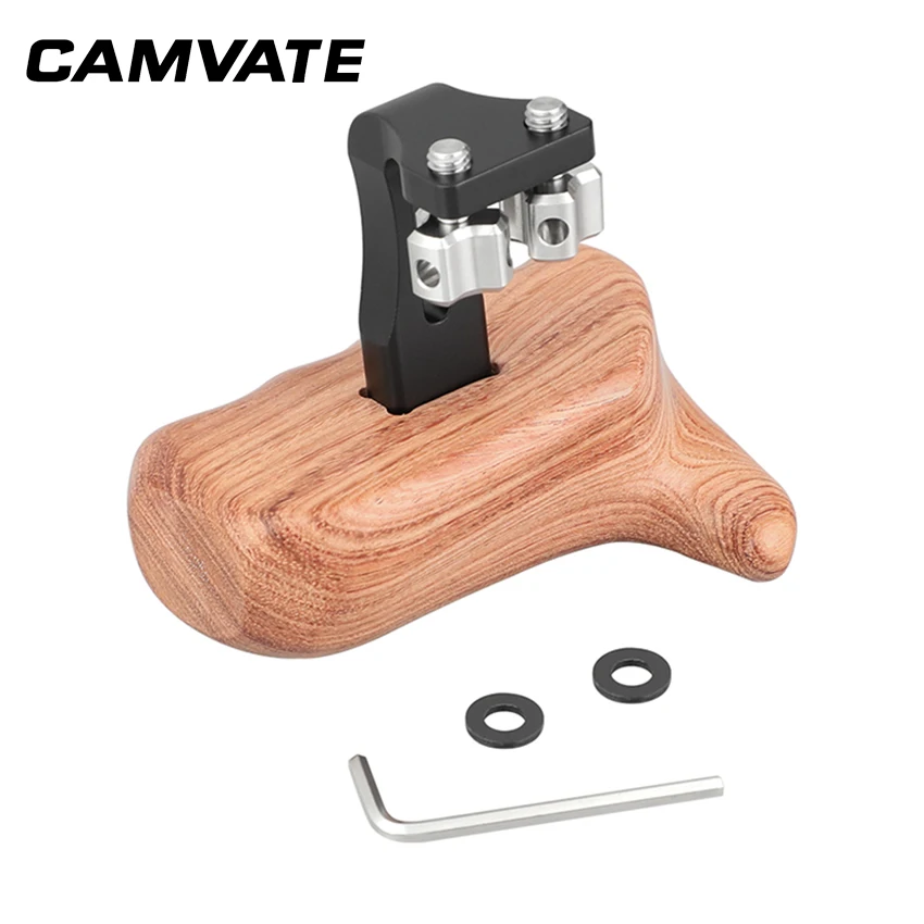 

CAMVATE Wooden Handgrip With Invertible 1/4" Thumbscrew Connection For DSLR Camera Cage Rig (Right Side) C2222