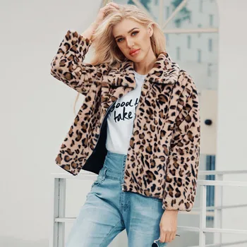 

Lanshifei F0193 Women Winter Leopard Fur Jacket Imitation Fur Short Parka Autumn Winter coats and jackets women Faux Fur Coat