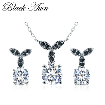 

SODROV 2019 New 925 Sterling Silver Fine Jewelry Sets Trendy Engagement Wedding Necklace+Earring for Women PT035