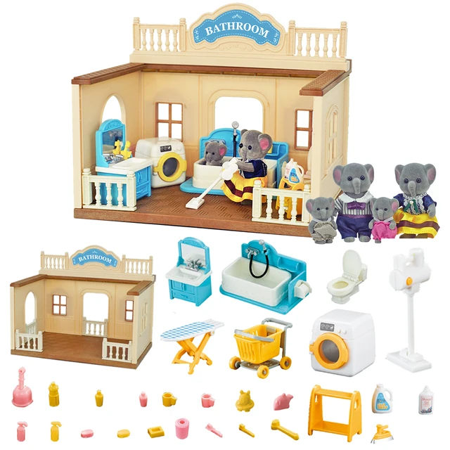 Elephant Baby Dollhouse Bathroom DIY Toilet Accessories 1/12 Forest Family Miniatures Furniture For Dolls Toy Kitchen Girl Gifts 5