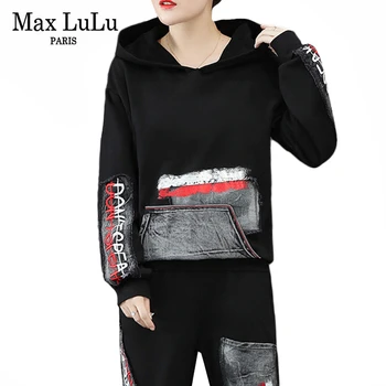

Max LuLu Fashion Korean Ladies Punk Autumn Tops And Pants Womens Denim 2 Piece Sets Hooded Outfits Vintage Embroidery Tracksuits