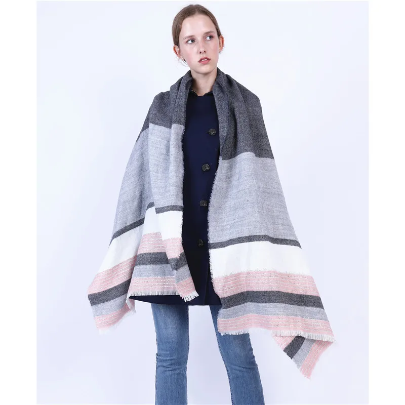 Яркий клетчатый шарф для Aw2019. Женский утолщенный Яркий шелковый полосатый цветной кашемировый теплый шарф-шаль