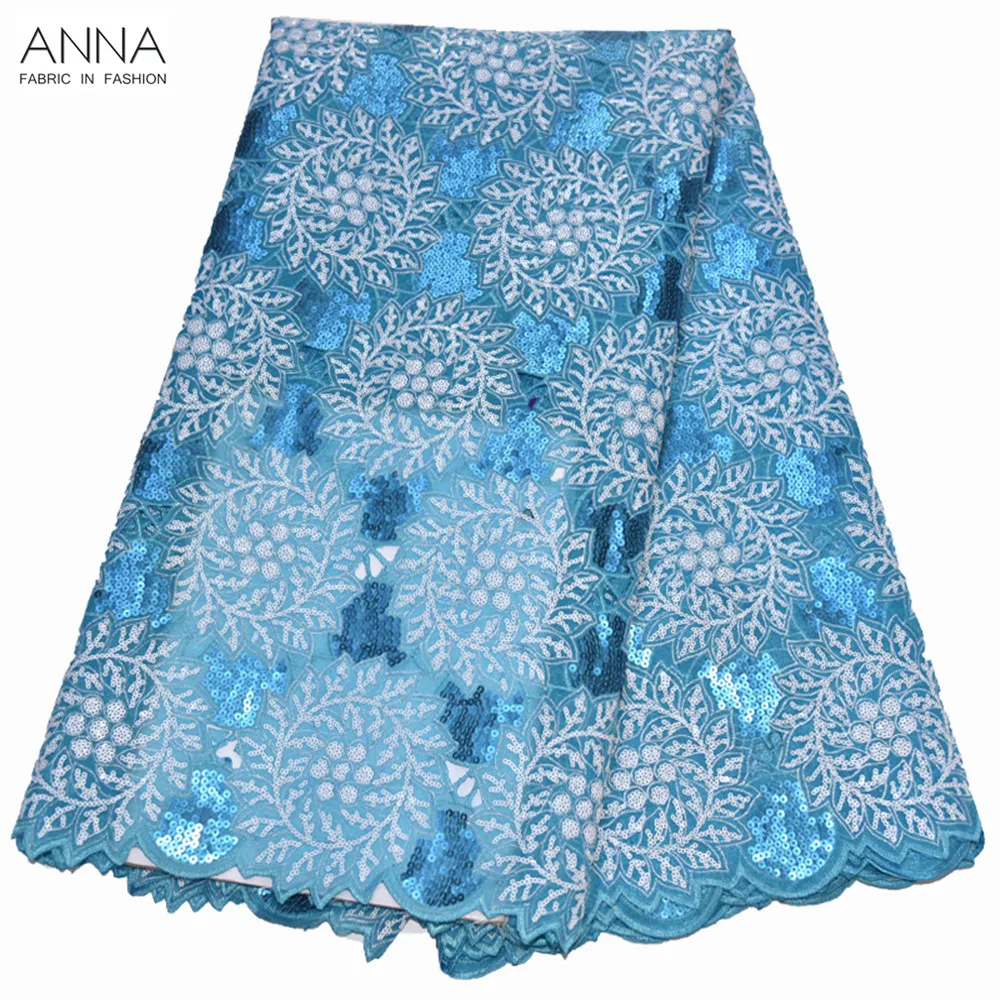 

Beautiful Sky Blue 2019 African Organza Lace Fabric Shiny Sequins Lace Party Gown Hollow Out Lace Dress For Evening Ladies Dress