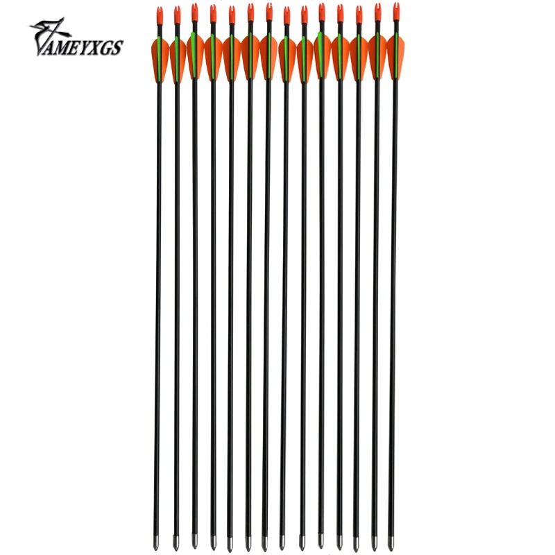 12pcs 73cm Children Fiberglass Arrows Spine 300 Kids Beginner Practice use Compound Recurve Bow 3&quot Rubber Feather Orange | Спорт и