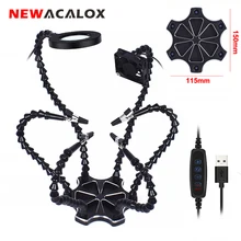

NEWACALOX Helping Hands Soldering Welding Tool 6pc Flexible Third Hand with 3X Magnifying Glass Lamp USB Welding Exhaust Fan